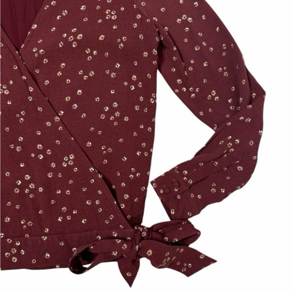 Sezane Ella Blouse Burgundy Red Floral Wrap Blouse Size EU 44/US 12 - Picture 4 of 5